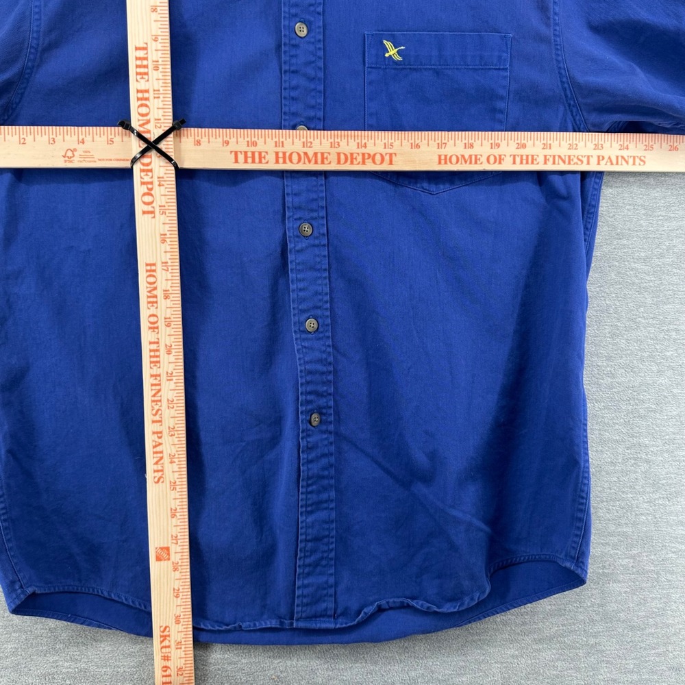 Eddie Bauer Button Front Men Medium Blue Short Sleeve Twill Shirt Cotton Heavy - Picture 6 of 7